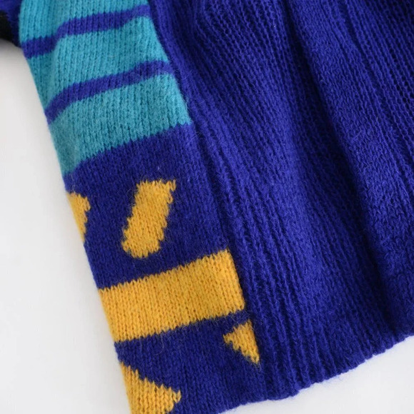 Vintage Handmade Purple Blue & Yellow  Knit with Liner Open Cardigan - Picture 8 of 12